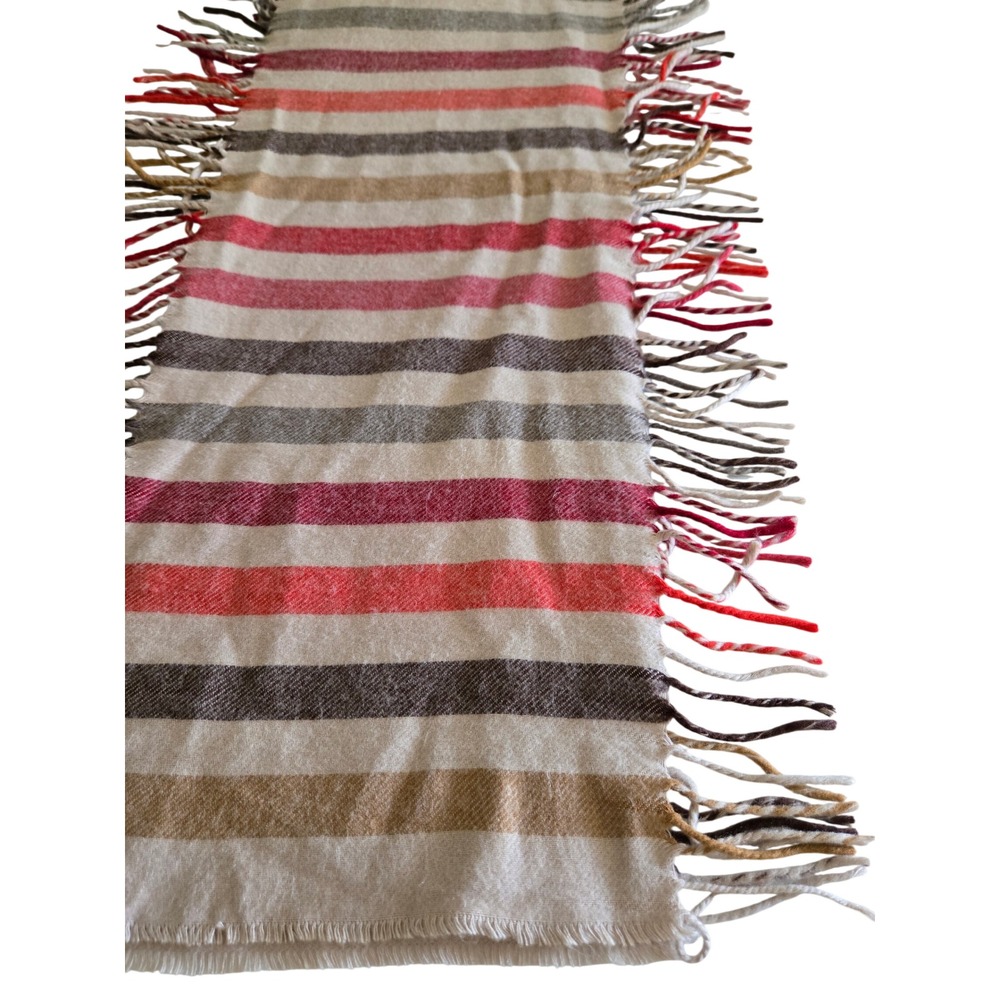 Cashmink Scarf Womens Cream Tan Red Striped Fringe Made in Germany Neutral